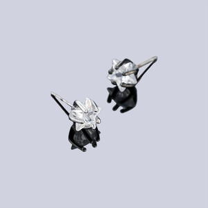 Elegant five-pointed star stud earrings with zircon inlay and silver metal finish