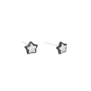 Minimalist star-shaped stud earrings with black frame and clear zircon stones