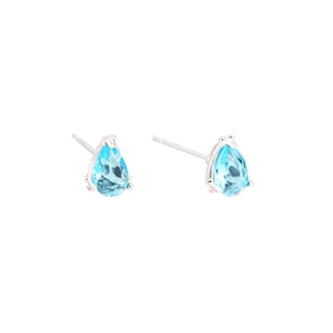 Elegant silver stud earrings featuring teardrop-cut light blue zircon stones in a minimalist style