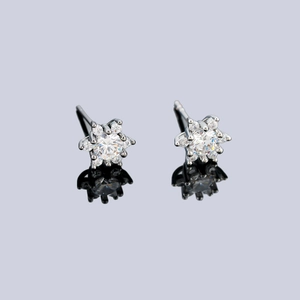 Elegant micro-pave snowflake stud earrings with sparkling zircons in a silver finish