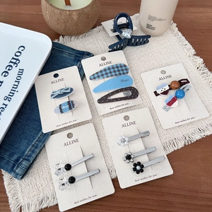 Barrettes à Cheveux Style Coréen Bleu Plaid Cœur Ours pour Femmes Doux Nœud à Pois Épingles à Cheveux Perle Artificielle Accessoires