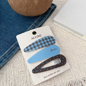 Lot de trois pinces à cheveux BB mignonnes à carreaux bleus et pois pour filles