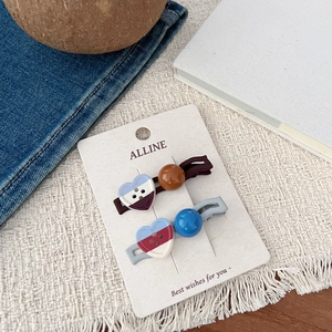 Mignonnes barrettes BB style coréen à carreaux bleus avec cœur et ours sur carte