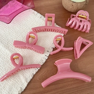 French Style Plastic Hair Claw Clip Plum Pink Large Geometric Bow Heart Shark Clip Hair Styling Accessories For Women Daily