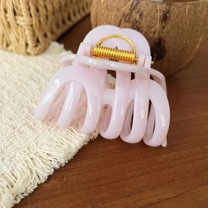 French style light pink pumpkin hair claw clip with golden metal spring for women