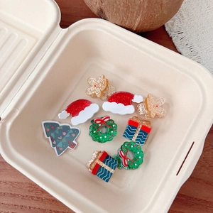Christmas Mini Acrylic Gingerbread Man Santa Hat Wreath Gift Box Hair Clips For Women Girls Cute Holiday Hair Accessories