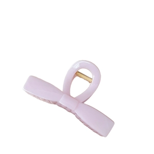 French style light pink resin bow hair claw clip with glossy finish and metal spring