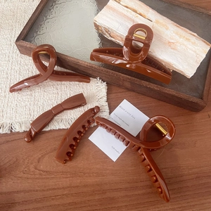 Elegant sunset orange pumpkin hair claw clip set with resin finish for women
