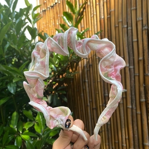 Pink floral ruffle headband with cotton fabric design for outdoor garden style accessory