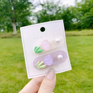 Sweet Korean Tulip Flower Hair Clip With Faux Artificial Pearl Acetate Duckbill Clip For Women Simple Floral Side Bangs Clip Accessory