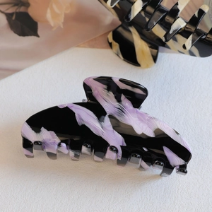 French style large acetate hair claw clip with purple marble texture for elegant styling