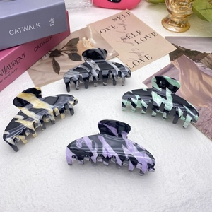 French style marbled acetate hair claws in yellow grey green and purple shades