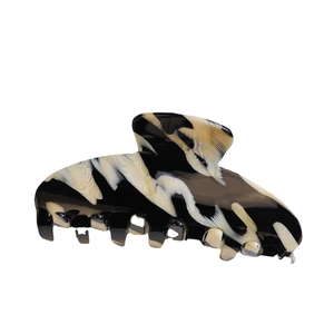 French style large marble texture acetate hair claw clip with chic black and beige patterns