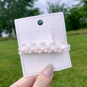 Sweet Korean candy color hair clip with five transparent frosted bears and pink hearts