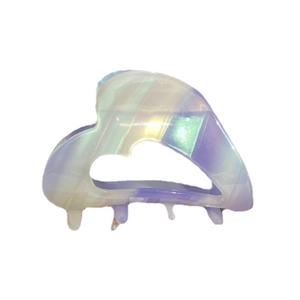 Iridescent heart-shaped acetate claw clip with holographic rainbow finish for ponytails