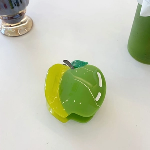Pince à cheveux mignonne en forme de pomme en acétate avec feuille verte et fini brillant