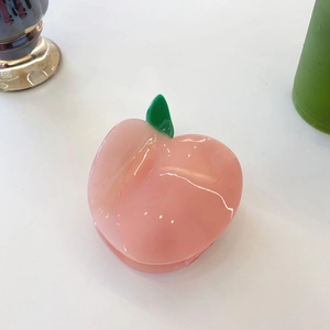 Pince à cheveux mignonne en forme de pêche, acétate dégradé rose et feuille verte