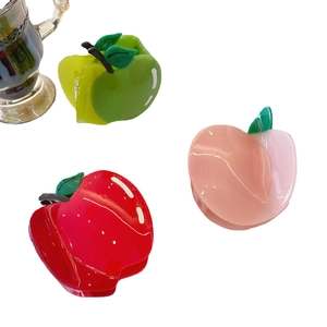 Ensemble de pinces à cheveux mignonnes en acétate motif pomme et pêche, rouge et rose