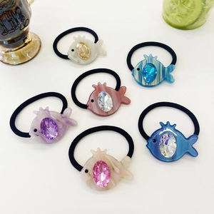 Cartoon Fish Shape Resin Hair Ties With Rhinestone Sweet Y2K Style Elastic Hair Ropes For Women Girls Cute Hair Accessories