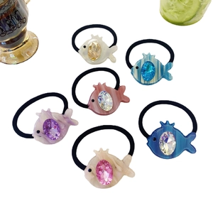 Set of 6 cute Y2K crystal fish hair ties with elastic bands in various pastel colors