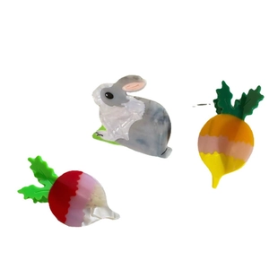 Ensemble de 3 pinces à cheveux mignonnes en acétate avec motifs de lapin et carotte marbrés