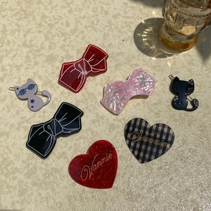 Y2K Acetat Katze Herz Schleife Haarklammer Für Damen Süß Strass Entenschnabelclip Kariert Schachbrett Haarnadeln Mode Haarschmuck