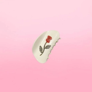 French style red rose acetate hair claw clip with creamy white finish for elegant hairstyles