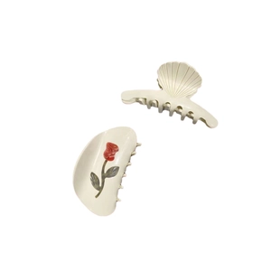 French style red rose acetate hair claw clip and shell hair clip for women set