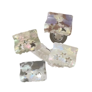 Lot de 4 pinces à cheveux étoiles creuses en acrylique nacré violet, beige et gris