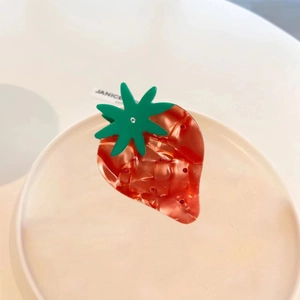 Cute strawberry hair claw clip with marble texture red acetate and rhinestone details