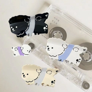 Cute Cartoon Dog Acetate Hair Claw Clip Handcrafted Bichon Poodle Shape Striped Sweater Pattern Glossy Hair Accessory For Women Daily Wear