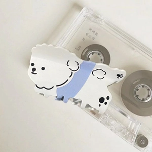 Cute white puppy acetate hair claw clip with blue sweater detail and subtle glitter finish