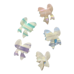 Lot de 5 pinces à cheveux nśud en acétate nacré rose, vert, bleu, violet et blanc pastel