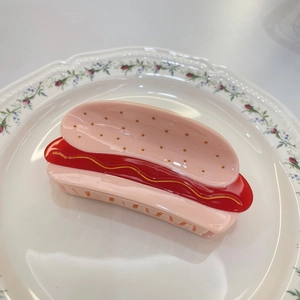 Creative hot dog shaped acetate hair claw clip with pink bun and red sauce details
