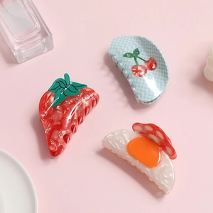 Cute Acetate Mushroom Strawberry Hair Claw Clip Cartoon Korean Style Rhinestone Hair Accessory For Women Girls Daily Use