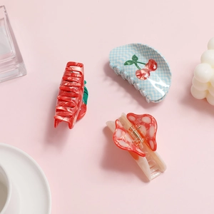Cute mushroom and cherry acetate hair claws in various sweet cartoon plant designs