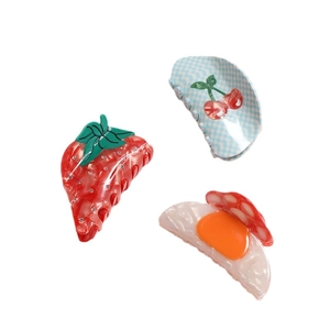 Cute mushroom, strawberry and egg acetate hair claws for women in various styles