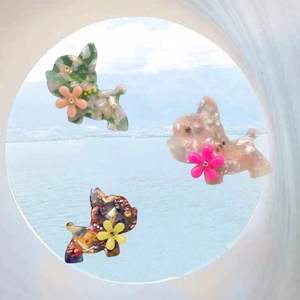 Handmade Acetate Dog Hair Clip Cartoon French Bulldog Puppy Duckbill Clip With Rhinestone Flower Cute Side Hair Accessory