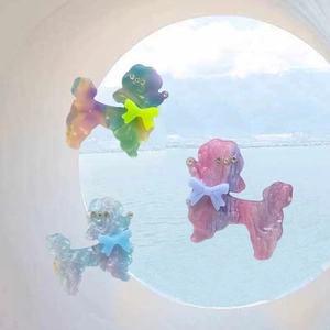 Pince à Cheveux Chien Caniche Mignonne en Acétate de Cellulose Avec Nœud et Strass Bec de Canard Épingle à Cheveux Animaux Pour Femme