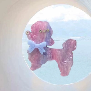 Pince à cheveux adorable en forme de caniche, résine dégradé rose et violet avec paillettes