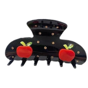 Süße Apfel-Haarklammer aus Acetat mit Strasssteinen und elegantem schwarzem Design
