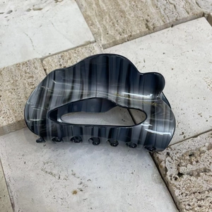 Elegant large acetic acid claw clip with black grey marble stripes and gold logo