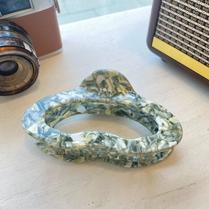Green marble texture acetate hair claw clip with gold Handmade text for women