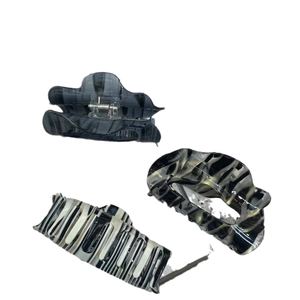 Three-piece set of elegant cloud acetate hair claws with zebra and marble stripes