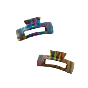 Neon colorful striped acetate hair claw clips with marble texture for thick hair