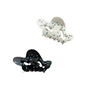 Pinces à cheveux papillon en acétate avec strass bleus en noir et blanc lot de deux