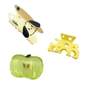 Süßes Haarklammer-Set aus Acetat mit Hund, Käse und Apfel für Damen