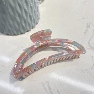 Elegant moon-shaped acetate hair claw with colorful marble texture for women hair styling