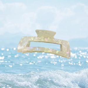 Elegant rectangle acetate claw clip with iridescent mother-of-pearl finish for women