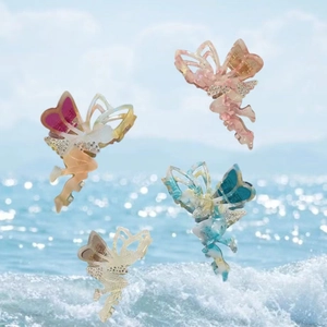 Acetate Fairy Wing Butterfly Hair Claw Clip With Rhinestone Elegant Marble Pattern Shark Clip Hair Accessories For Women